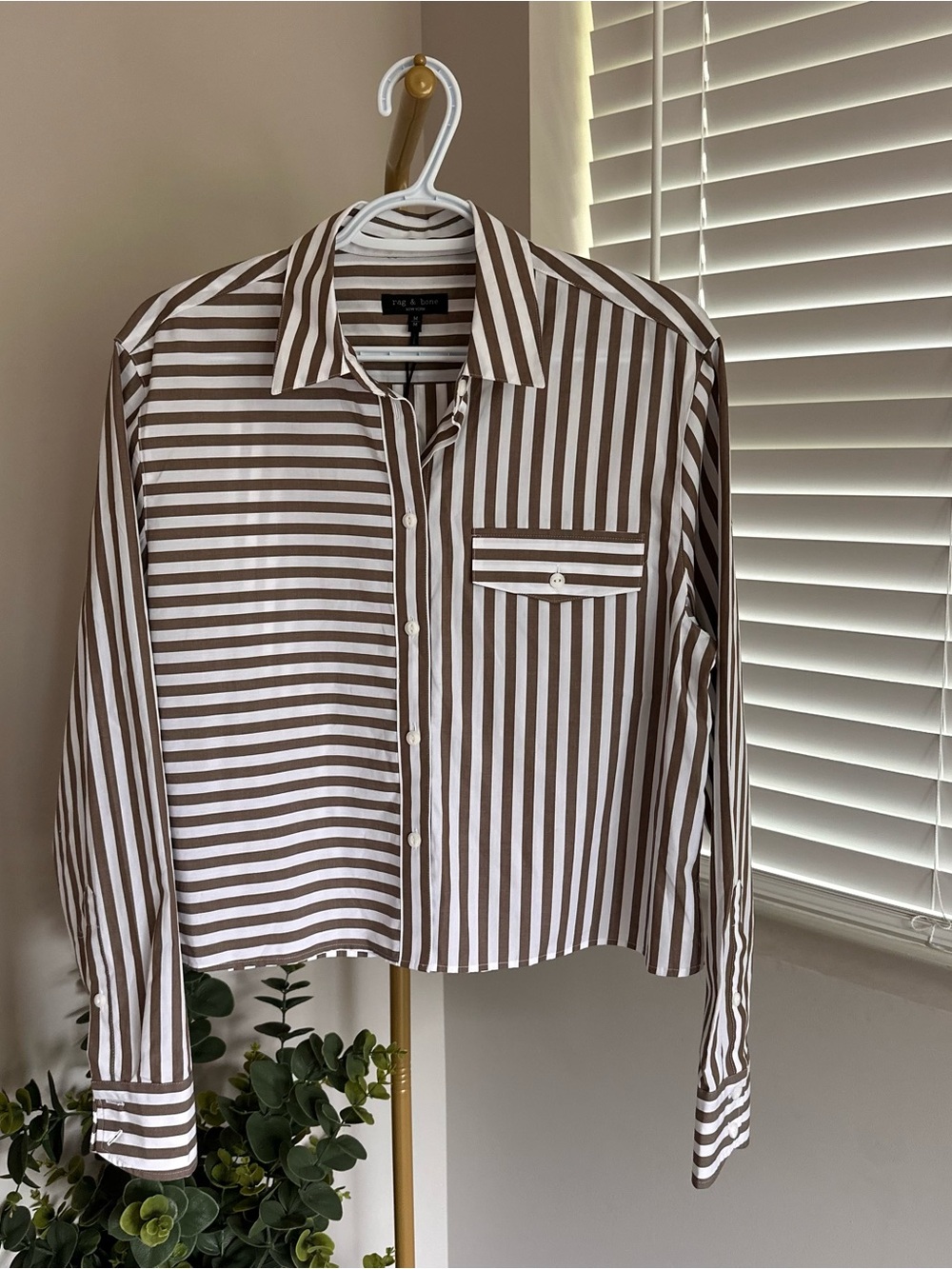 rag & bone Brown and White Striped Button-Down Shirt